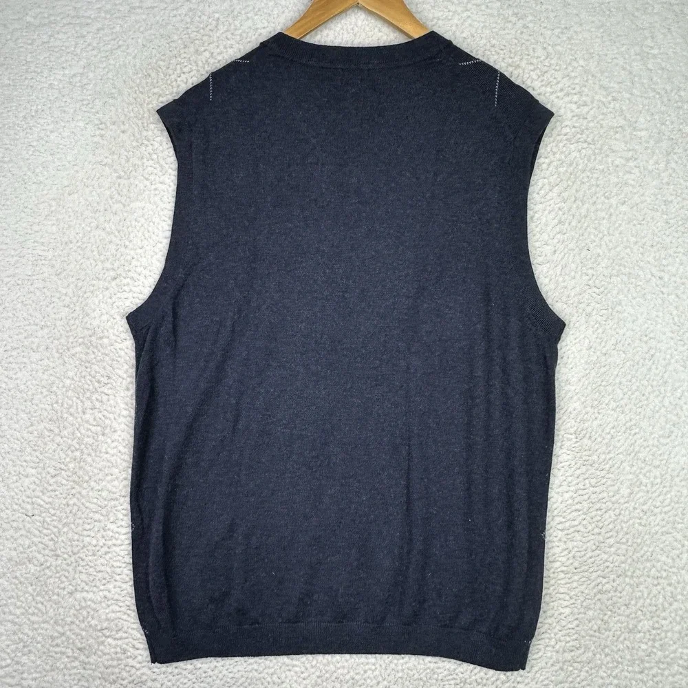 Banana Republic Silk Cashmere Sweater Vest Mens Navy Argyle‎ V Neck Classic